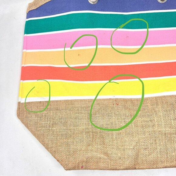 Tommy Bahama Reusable Tote Beach Bag Jute Bottom Rope Handles XL Large Striped - Picture 9 of 9